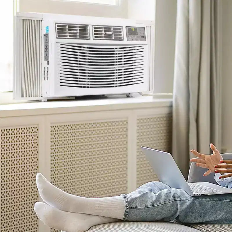 Aire acondicionado inteligente de ventana de 8000 BTU - Aire acondicionado con Wi-Fi para habitaciones de 350 pies cuadrados, enfriamiento silencioso de 51 dB con EER de 11, control por aplicación, pantalla digital y control remoto