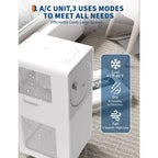 Aires acondicionados portátiles de 8,000 BTU, aire acondicionado silencioso de hasta 70 m², unidad de aire acondicionado 3 en 1 con frío, ventilador, deshumidificador, temporizador de 24 horas