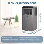 Aire Acondicionado Portátil de 10,000 BTU, Unidad de CA Portátil 3 en 1 con Ventilador y Deshumidificador, Aire Acondicionado de Habitación Enfría hasta 42 m²