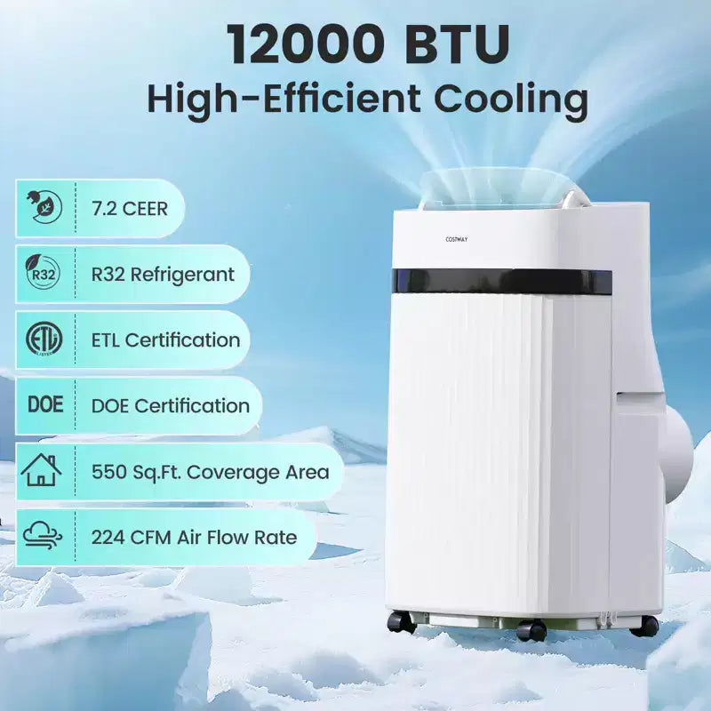 Aire Acondicionado Portátil Costway de 12000 BTU con Ventilador y Deshumidificador, Modo Noche, Temporizador de 24H