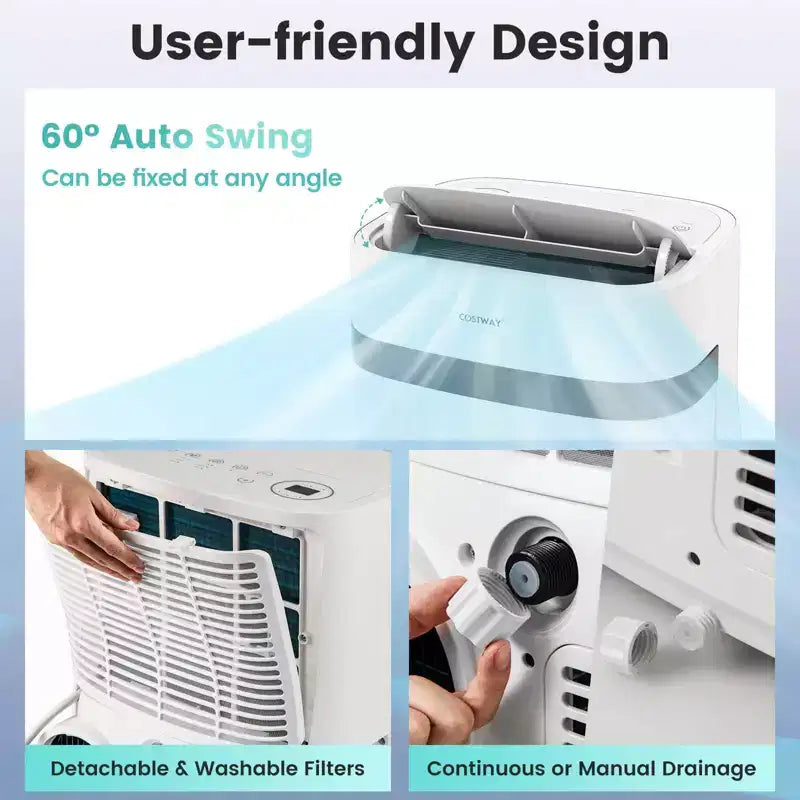 Aire Acondicionado Portátil Costway de 12000 BTU con Ventilador y Deshumidificador, Modo Noche, Temporizador de 24H
