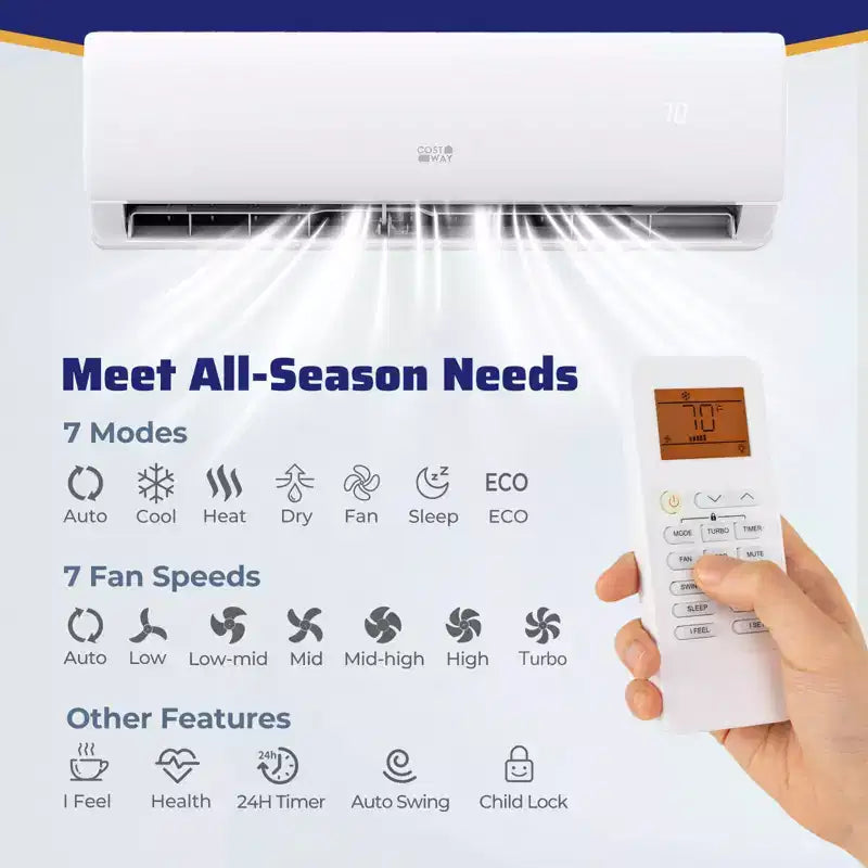 Costway Aire Acondicionado y Calentador Mini Split con Wi-Fi de 11500/11500/17000/23000 BTU, Funciona con Alexa
