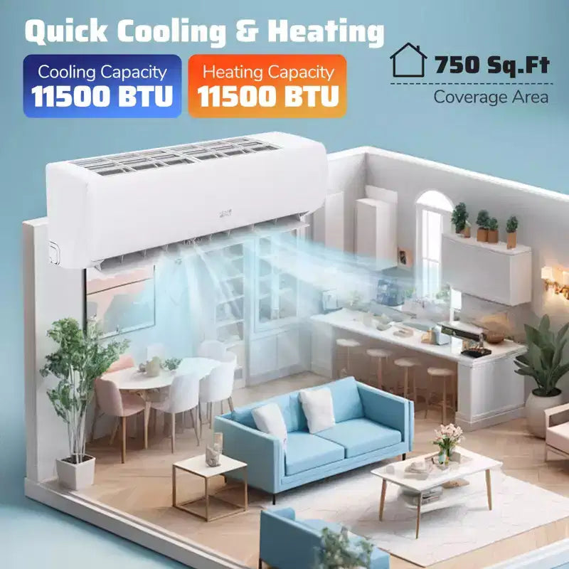 Costway Aire Acondicionado y Calentador Mini Split con Wi-Fi de 11500/11500/17000/23000 BTU, Funciona con Alexa