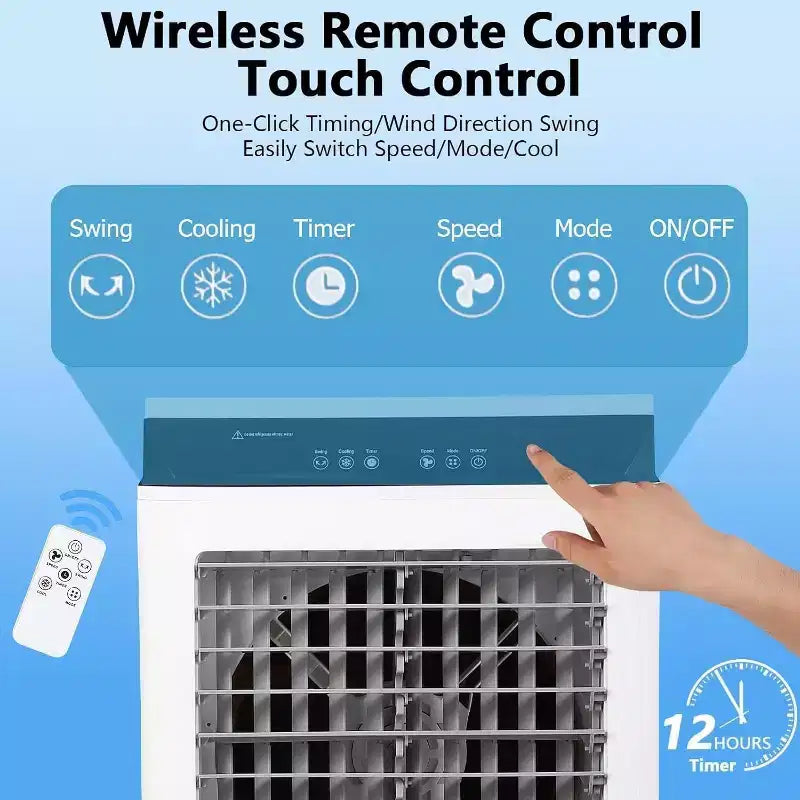 Enfriador de aire evaporativo, enfriador por evaporación portátil de 1800 CFM con control remoto, 3 velocidades, temporizador de 12 horas y tanque de agua de 8.4 galones, ventilador de enfriamiento 3 en 1