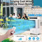 Enfriador de aire evaporativo, enfriador por evaporación portátil de 1800 CFM con control remoto, 3 velocidades, temporizador de 12 horas y tanque de agua de 8.4 galones, ventilador de enfriamiento 3 en 1
