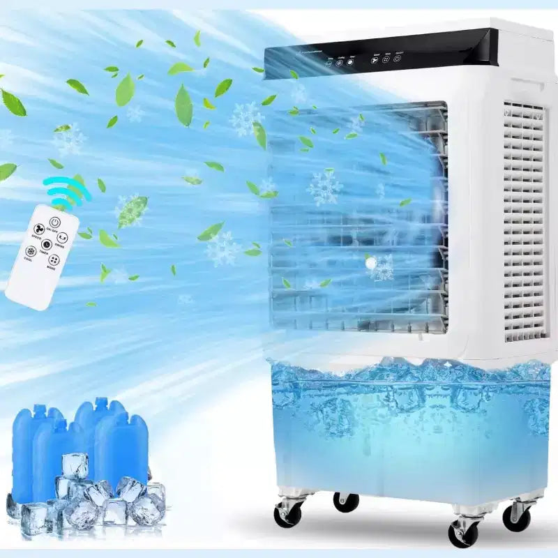 Enfriador de aire evaporativo, enfriador por evaporación portátil de 1800 CFM con control remoto, 3 velocidades, temporizador de 12 horas y tanque de agua de 8.4 galones, ventilador de enfriamiento 3 en 1