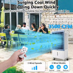 Enfriador de aire evaporativo de 3500 CFM, enfriador de pantano con control remoto y temporizador de 12 horas, 4 paquetes de hielo, 3 modos y velocidades de viento para uso en exteriores e interiores, 13.2 galones