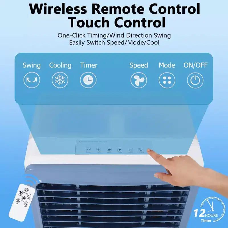 Enfriador de aire evaporativo de 3500 CFM, enfriador de pantano con control remoto y temporizador de 12 horas, 4 paquetes de hielo, 3 modos y velocidades de viento para uso en exteriores e interiores, 13.2 galones