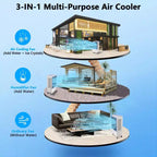 Enfriador de aire evaporativo de 3500 CFM, enfriador de pantano con control remoto y temporizador de 12 horas, 4 paquetes de hielo, 3 modos y velocidades de viento para uso en exteriores e interiores, 13.2 galones