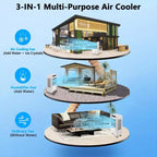 Enfriador evaporativo de 3000 CFM con control remoto y temporizador de 12 horas, 4 bolsas de hielo, 3 modos y velocidades de viento para uso en exteriores e interiores, 10.3 galones
