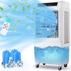 Enfriador evaporativo de 3000 CFM con control remoto y temporizador de 12 horas, 4 bolsas de hielo, 3 modos y velocidades de viento para uso en exteriores e interiores, 10.3 galones