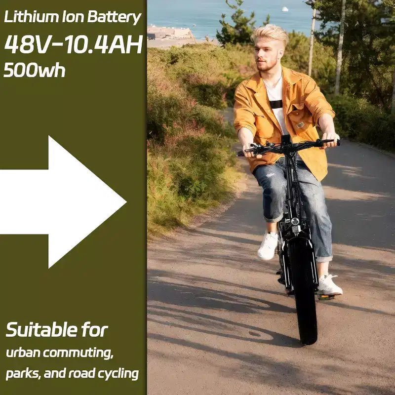 Bicicleta eléctrica para adultos, Ebike plegable con neumático grueso de 20 x 4.0, batería extraíble de 500 W 48 V y 7 velocidades, ideal para ir al trabajo