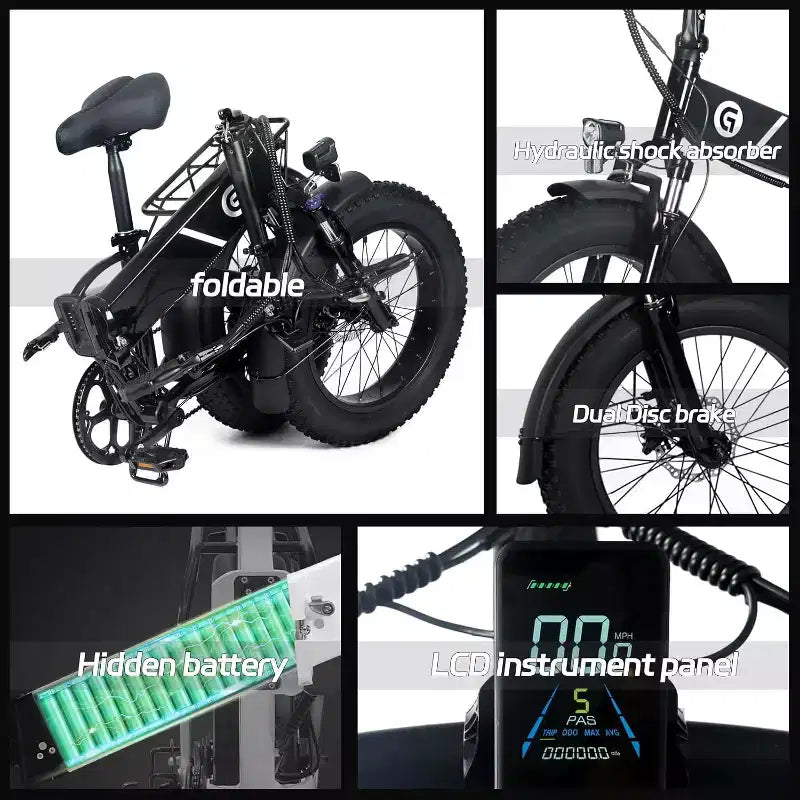 Bicicleta eléctrica para adultos, Ebike plegable con neumático grueso de 20 x 4.0, batería extraíble de 500 W 48 V y 7 velocidades, ideal para ir al trabajo