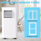 Aire acondicionado portátil de 8000 BTU. Refrigeración, ventilador, deshumidificador y modo de reposo. Silencioso de 55 dB. Para habitaciones de hasta 32,5 m². Incluye control remoto y kit de ventana.
