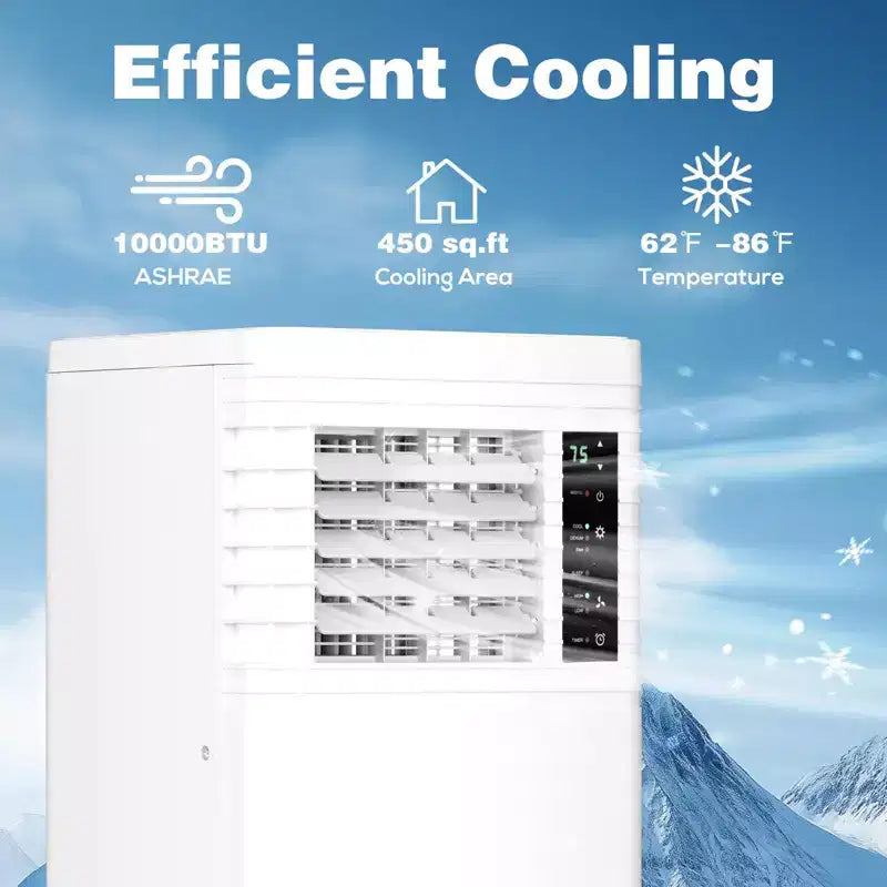 Aire Acondicionado Portátil de 8000 BTU con Control Remoto, Unidad 3 en 1 para Habitaciones, Dormitorios, Garajes, Caravanas, Incluye Temporizador, Pantalla y Kit de Ventana, Blanco