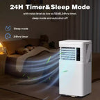 Aire Acondicionado Portátil de 8000 BTU con Control Remoto, Unidad 3 en 1 para Habitaciones, Dormitorios, Garajes, Caravanas, Incluye Temporizador, Pantalla y Kit de Ventana, Blanco