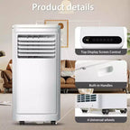 Aire Acondicionado Portátil de 8000 BTU, Enfría Habitaciones de Hasta 32.5 m², CA 4 en 1 con Control Remoto, Pantalla LED, Temporizador de 24 Horas