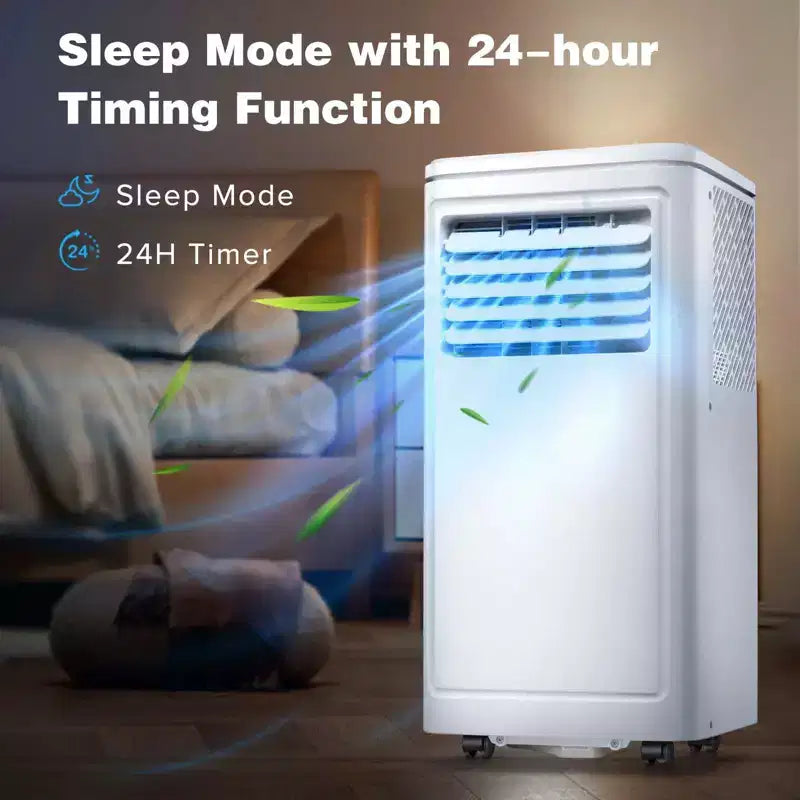 Aire Acondicionado Portátil de 8000 BTU, Enfría Habitaciones de Hasta 32.5 m², CA 4 en 1 con Control Remoto, Pantalla LED, Temporizador de 24 Horas