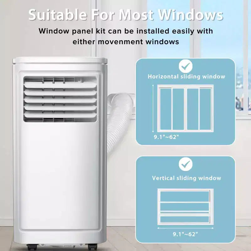 Aire Acondicionado Portátil de 8000 BTU, Enfría Habitaciones de Hasta 32.5 m², CA 4 en 1 con Control Remoto, Pantalla LED, Temporizador de 24 Horas