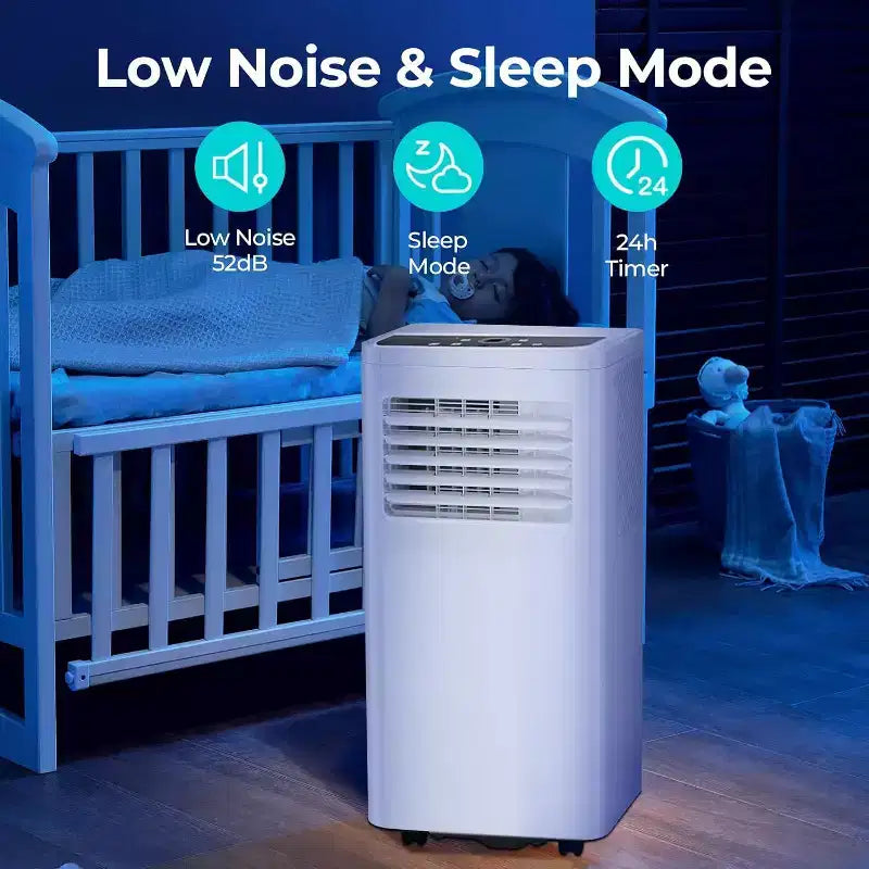 Aire Acondicionado Portátil de 8,000 BTU, Unidad 3 en 1 con 4 Modos, Temporizador, Pantalla LED, Control Remoto y Kit de Instalación, para Dormitorio/Sala de Estar/Oficina, Blanco.