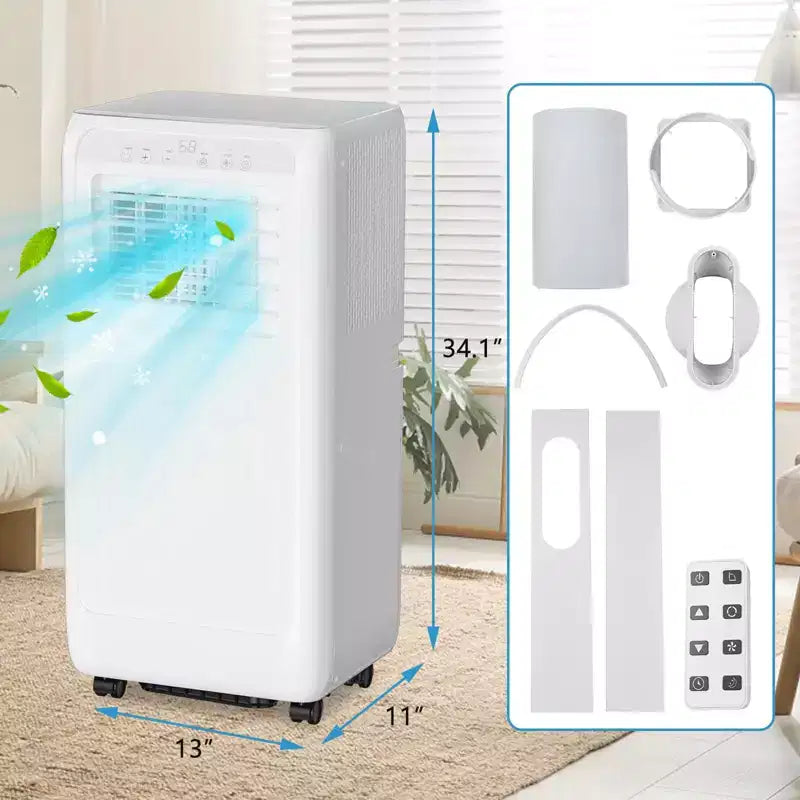Aire acondicionado portátil de 8.000 BTU para habitación de hasta 32.5 m², unidad de aire acondicionado portátil con control remoto, modo de suspensión, kit de ventana incluido