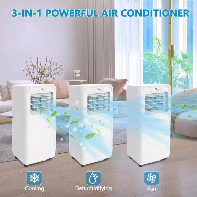 Aire acondicionado portátil de 8.000 BTU para habitación de hasta 32.5 m², unidad de aire acondicionado portátil con control remoto, modo de suspensión, kit de ventana incluido