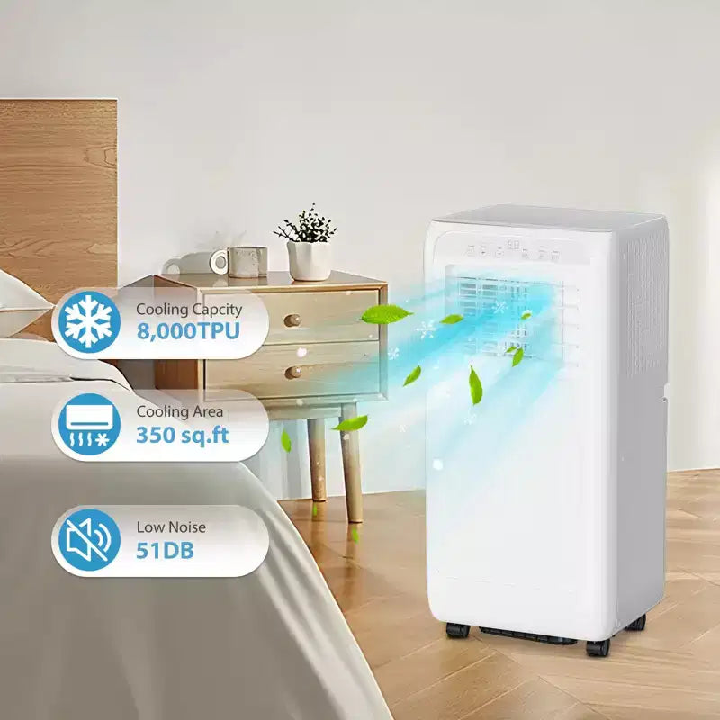 Aire acondicionado portátil de 8.000 BTU para habitación de hasta 32.5 m², unidad de aire acondicionado portátil con control remoto, modo de suspensión, kit de ventana incluido