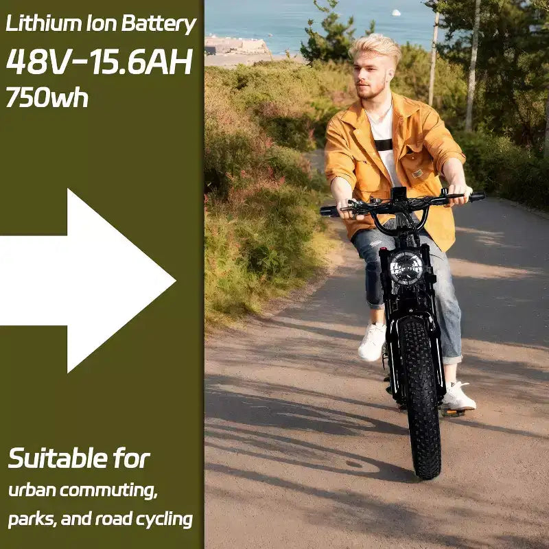 Bicicleta de montaña eléctrica para adultos, neumático gordo de 20 x 4.0, motor de 750 W con batería extraíble de 48 V y 15.6 Ah