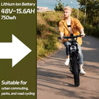 Bicicleta de montaña eléctrica para adultos, neumático gordo de 20 x 4.0, motor de 750 W con batería extraíble de 48 V y 15.6 Ah