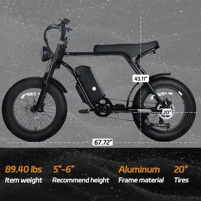 Bicicleta de montaña eléctrica para adultos, neumático gordo de 20 x 4.0, motor de 750 W con batería extraíble de 48 V y 15.6 Ah