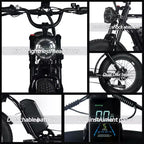 Bicicleta de montaña eléctrica para adultos, neumático gordo de 20 x 4.0, motor de 750 W con batería extraíble de 48 V y 15.6 Ah
