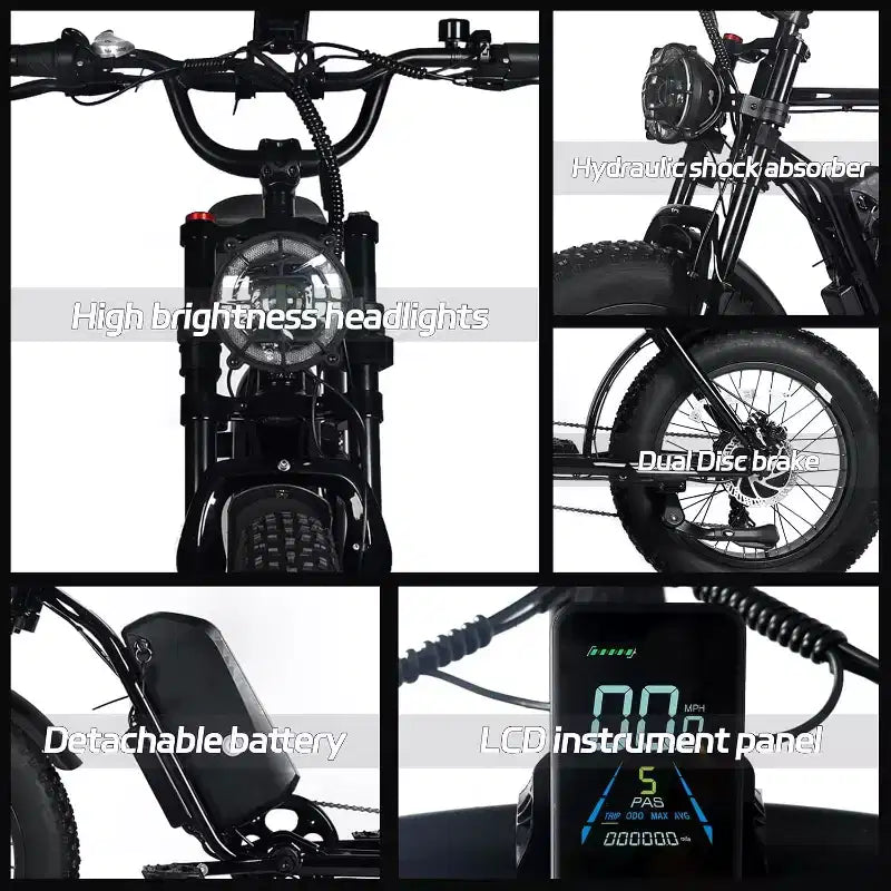 Bicicleta de montaña eléctrica para adultos, neumático gordo de 20 x 4.0, motor de 750 W con batería extraíble de 48 V y 15.6 Ah