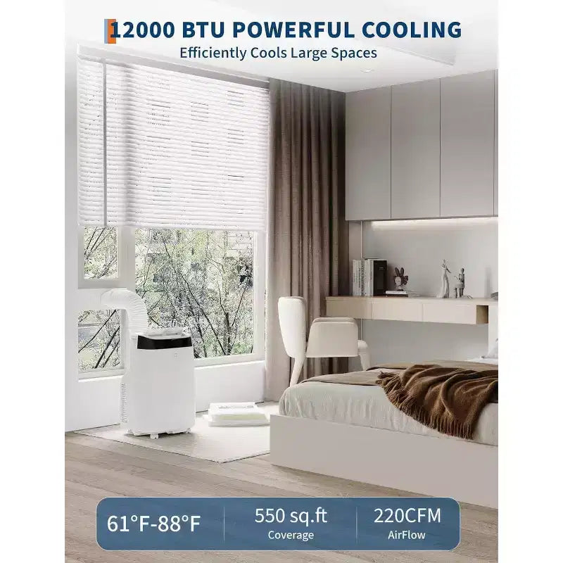 Aire Acondicionado Portátil Acekool de 12,000 BTU - 3 en 1 Refrigeración, Deshumidificador y Ventilador para Habitaciones de hasta 51 m², Pantalla LED, Control Remoto