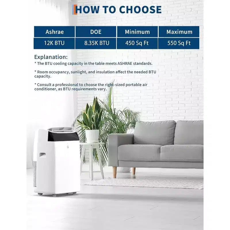 Aire Acondicionado Portátil Acekool de 12,000 BTU - 3 en 1 Refrigeración, Deshumidificador y Ventilador para Habitaciones de hasta 51 m², Pantalla LED, Control Remoto