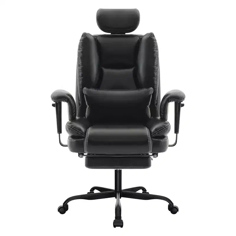 Silla de oficina de cuero sintético con soporte lumbar y respaldo alto, silla de escritorio ergonómica con reposacabezas elevable