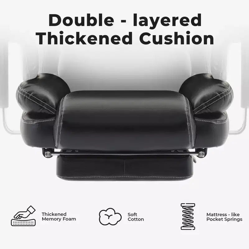 Silla de oficina de cuero sintético con soporte lumbar y respaldo alto, silla de escritorio ergonómica con reposacabezas elevable
