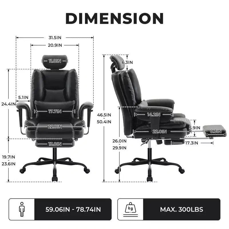 Silla de oficina de cuero sintético con soporte lumbar y respaldo alto, silla de escritorio ergonómica con reposacabezas elevable