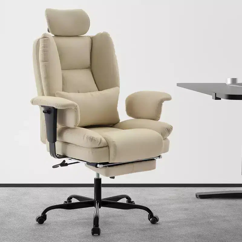 Silla de oficina de cuero sintético con soporte lumbar y respaldo alto, silla de escritorio ergonómica con reposacabezas elevable