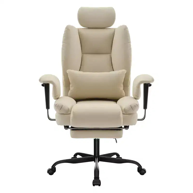 Silla de oficina de cuero sintético con soporte lumbar y respaldo alto, silla de escritorio ergonómica con reposacabezas elevable