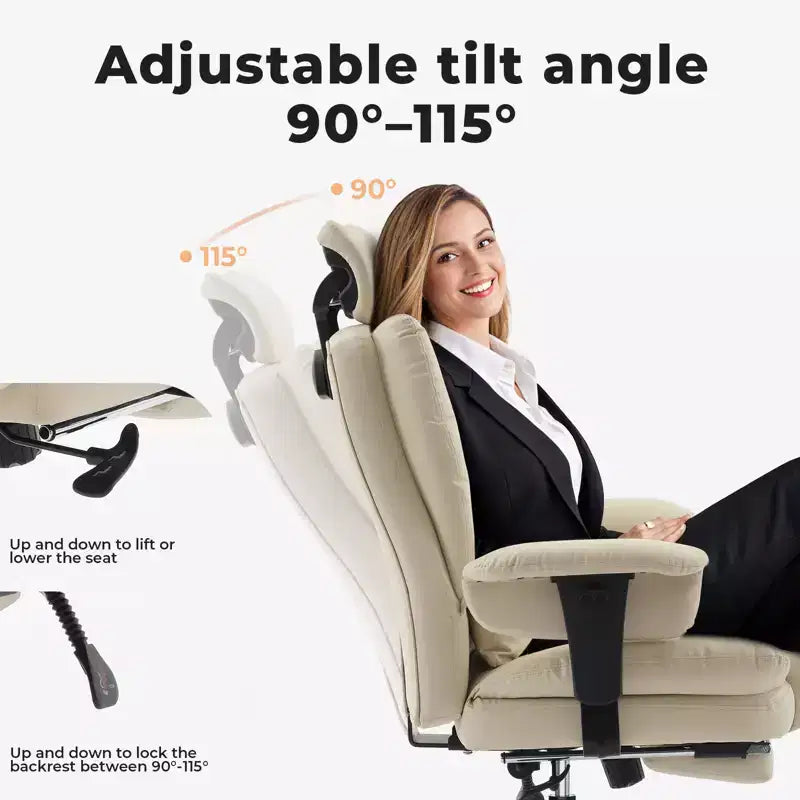Silla de oficina de cuero sintético con soporte lumbar y respaldo alto, silla de escritorio ergonómica con reposacabezas elevable