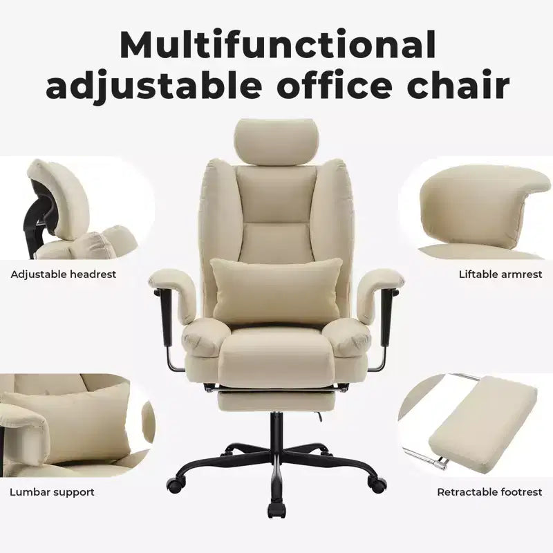 Silla de oficina de cuero sintético con soporte lumbar y respaldo alto, silla de escritorio ergonómica con reposacabezas elevable