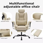 Silla de oficina de cuero sintético con soporte lumbar y respaldo alto, silla de escritorio ergonómica con reposacabezas elevable