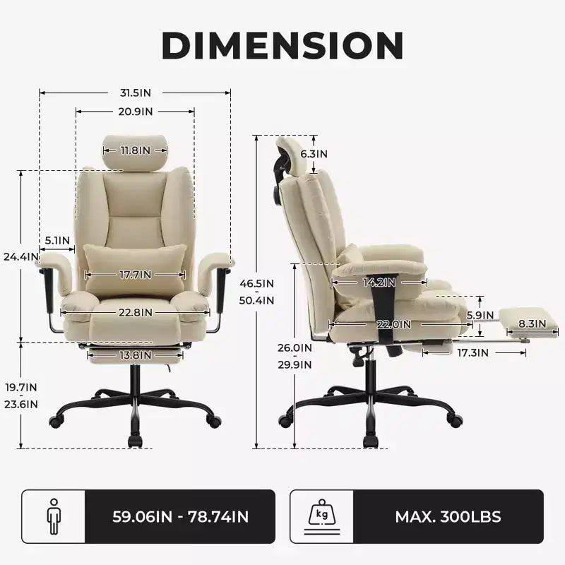 Silla de oficina de cuero sintético con soporte lumbar y respaldo alto, silla de escritorio ergonómica con reposacabezas elevable