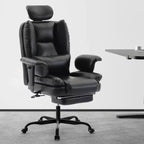 Silla de oficina de cuero sintético con soporte lumbar y respaldo alto, silla de escritorio ergonómica con reposacabezas elevable