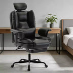Silla de oficina de cuero sintético con soporte lumbar y respaldo alto, silla de escritorio ergonómica con reposacabezas elevable