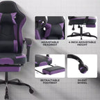 Silla de gaming, silla ergonómica de ordenador con reposapiés y soporte lumbar de masaje, silla de videojuego giratoria y regulable en altura