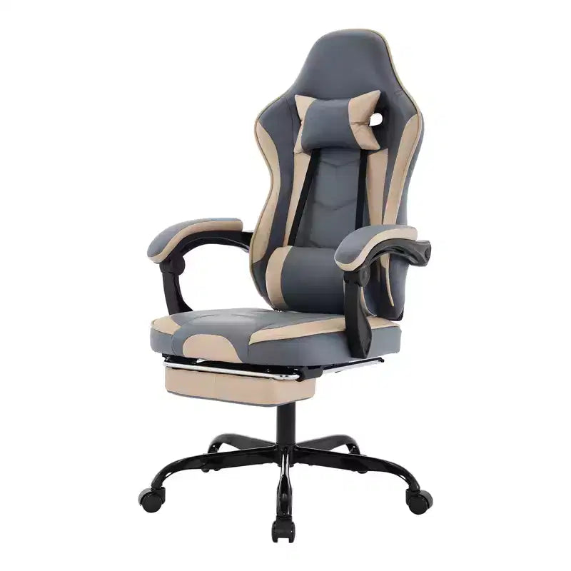 Silla de gaming, silla ergonómica de ordenador con reposapiés y soporte lumbar de masaje, silla de videojuego giratoria y regulable en altura