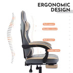 Silla de gaming, silla ergonómica de ordenador con reposapiés y soporte lumbar de masaje, silla de videojuego giratoria y regulable en altura