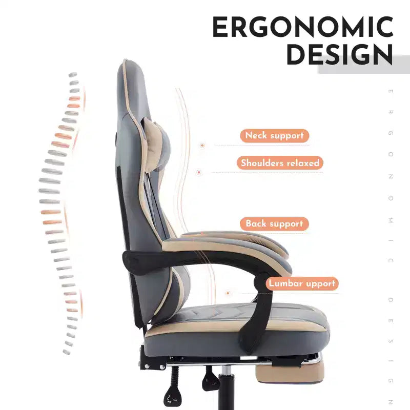 Silla de gaming, silla ergonómica de ordenador con reposapiés y soporte lumbar de masaje, silla de videojuego giratoria y regulable en altura