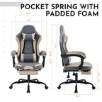Silla de gaming, silla ergonómica de ordenador con reposapiés y soporte lumbar de masaje, silla de videojuego giratoria y regulable en altura